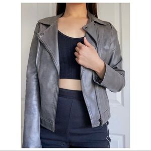 Grey Faux Leather Jacket